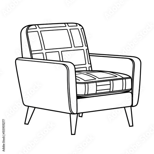 Mid century Chair illustration vector style coloring page 