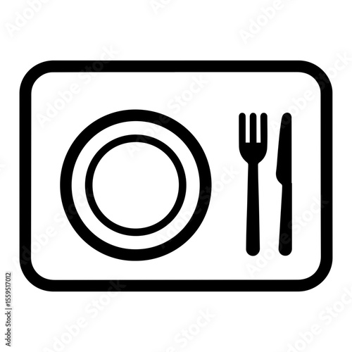 Cafeteria tray with plate and utensils icon on transparent background representing food service and dining area
