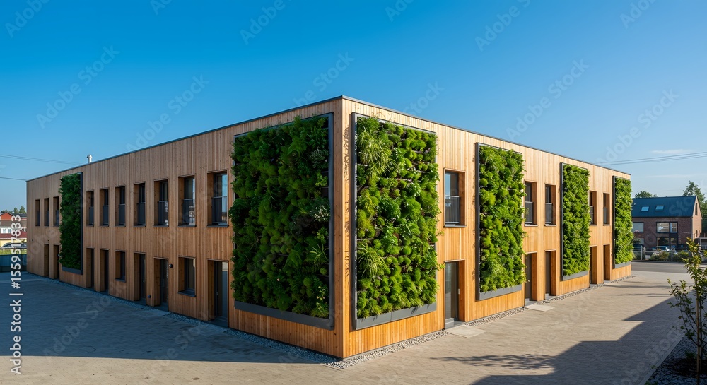 Exterior building with vertical garden wall modern architecture and green design facade with plants Exterior building with vertical garden wall modern architecture and green design facade with plants