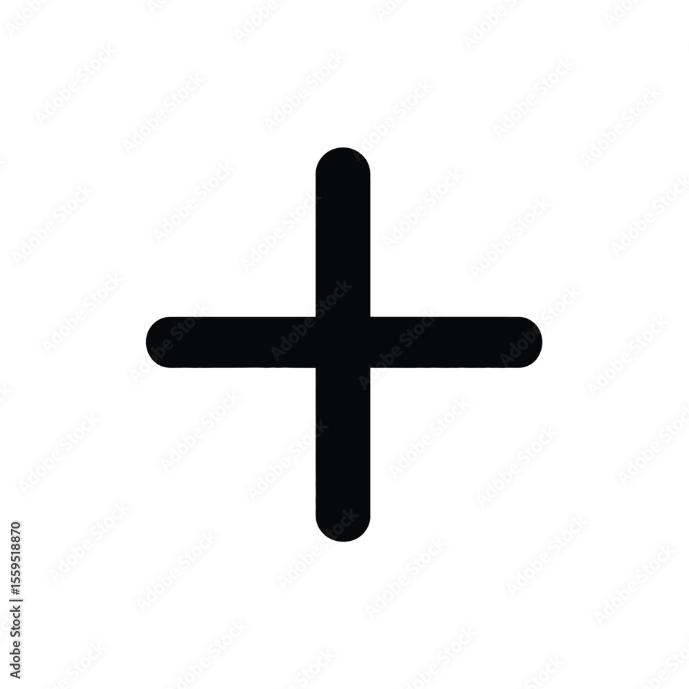 Black plus symbol with rounded edges on transparent background Black plus symbol with rounded edges on transparent background