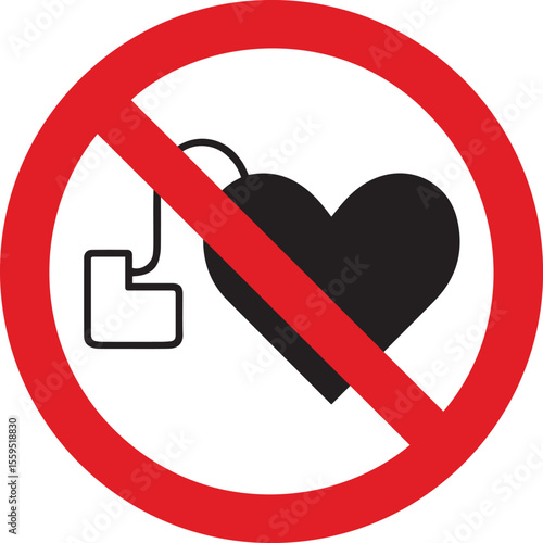 No Pacemaker Sign Vector – Medical Device Restriction Symbol, Heart Implant Prohibited Warning Icon