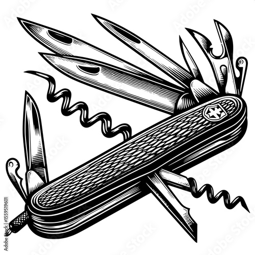 Pocket Knife with Folded Tools SVG