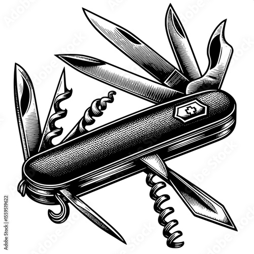 Pocket Knife with Folded Tools SVG