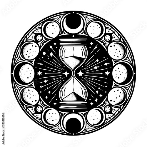 Hourglass and Moon Phases Combination SVG