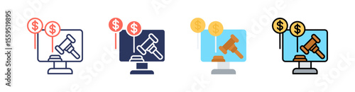 Auction Multi Style Icon Set Vector 