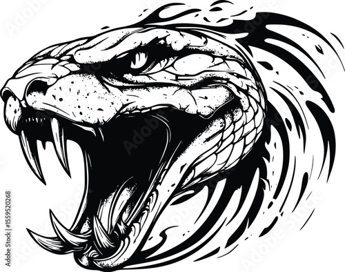 Aggressive Cobra Head Vector:  Intricate Line Art Illustration