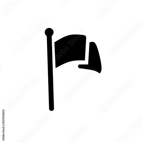 Black silhouette flag icon on pole in minimalist flat design isolated on white background