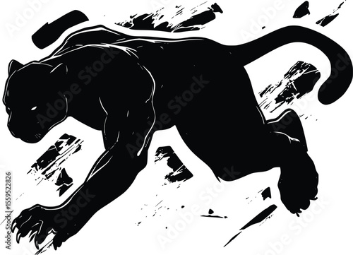 Powerful Black Panther Vector: Aggressive, Ink Style Illustration