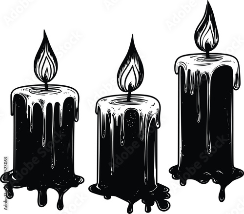 Melted candle vector illustration: three gothic style candles