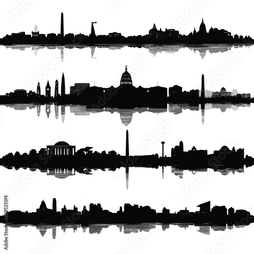 washington dc skyline silhouette set, Black & White silhouette set