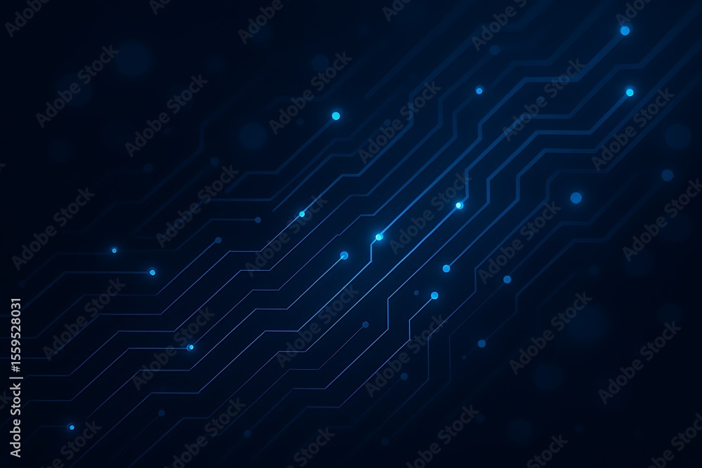 Obraz premium Abstract blue circuit board pattern with glowing nodes on a dark background