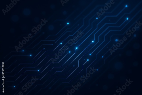Abstract blue circuit board pattern with glowing nodes on a dark background