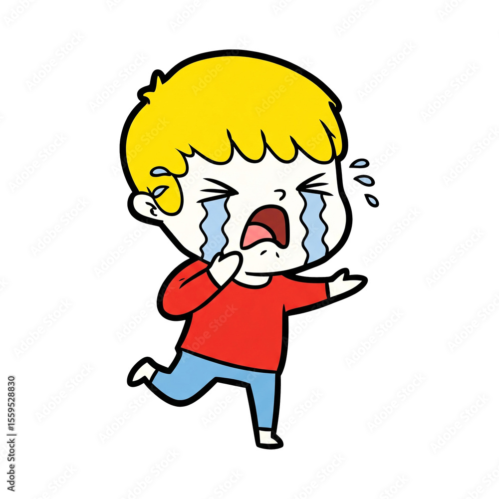 Cartoon Illustration of a Crying Boy Sadness and Emotion Cartoon Illustration of a Crying Boy Sadness and Emotion