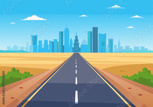 Beautiful long strait road landscape background vector illustration design