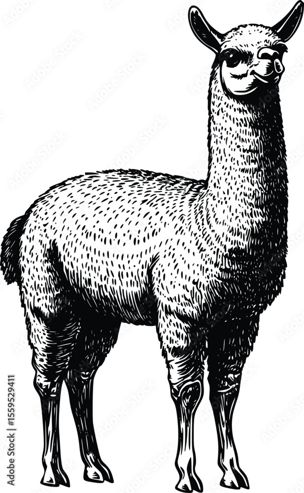 Fototapeta premium Elegant Alpaca Vector Illustration: Vintage Style Engraving