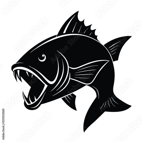 carp face sharp teeth silhouette vector on white