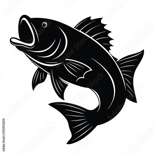 attacking fish barramundi silhouette vector on