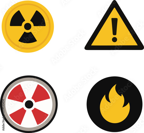 radioactive material warning icon set caution