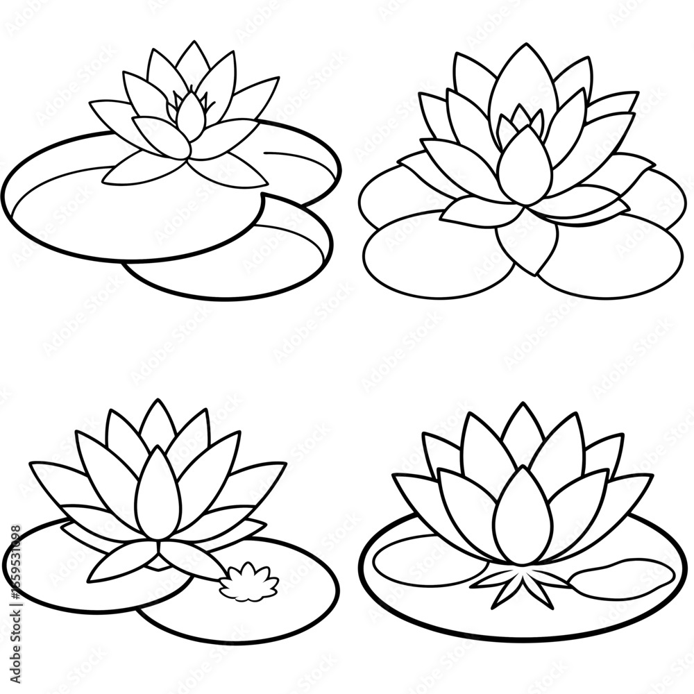 Obraz premium Water Lily with Pond Icon – Nature Line Art, Outline Vector Illustration