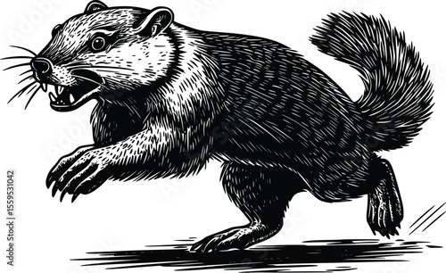 Aggressive Squirrel Vector Illustration: Vintage Woodcut Style