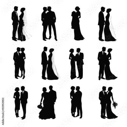 wedding silhouette set, Black & White silhouette set