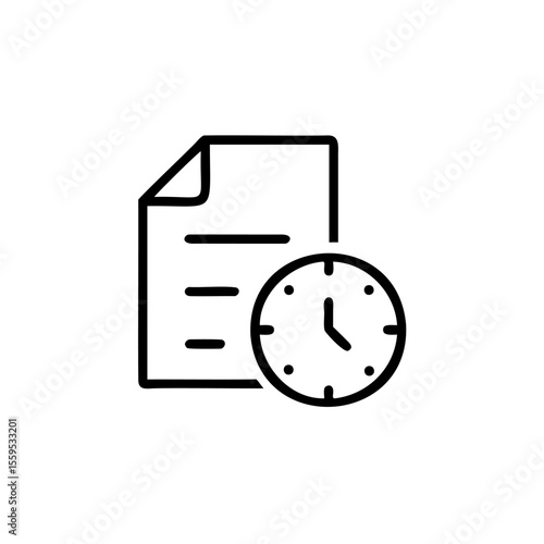 Document icon with lines a clock face representing time management deadlines file