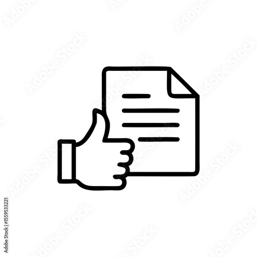 Handdrawn Thumbs Up Icon Beside Document with Lines on Background thumbsup like