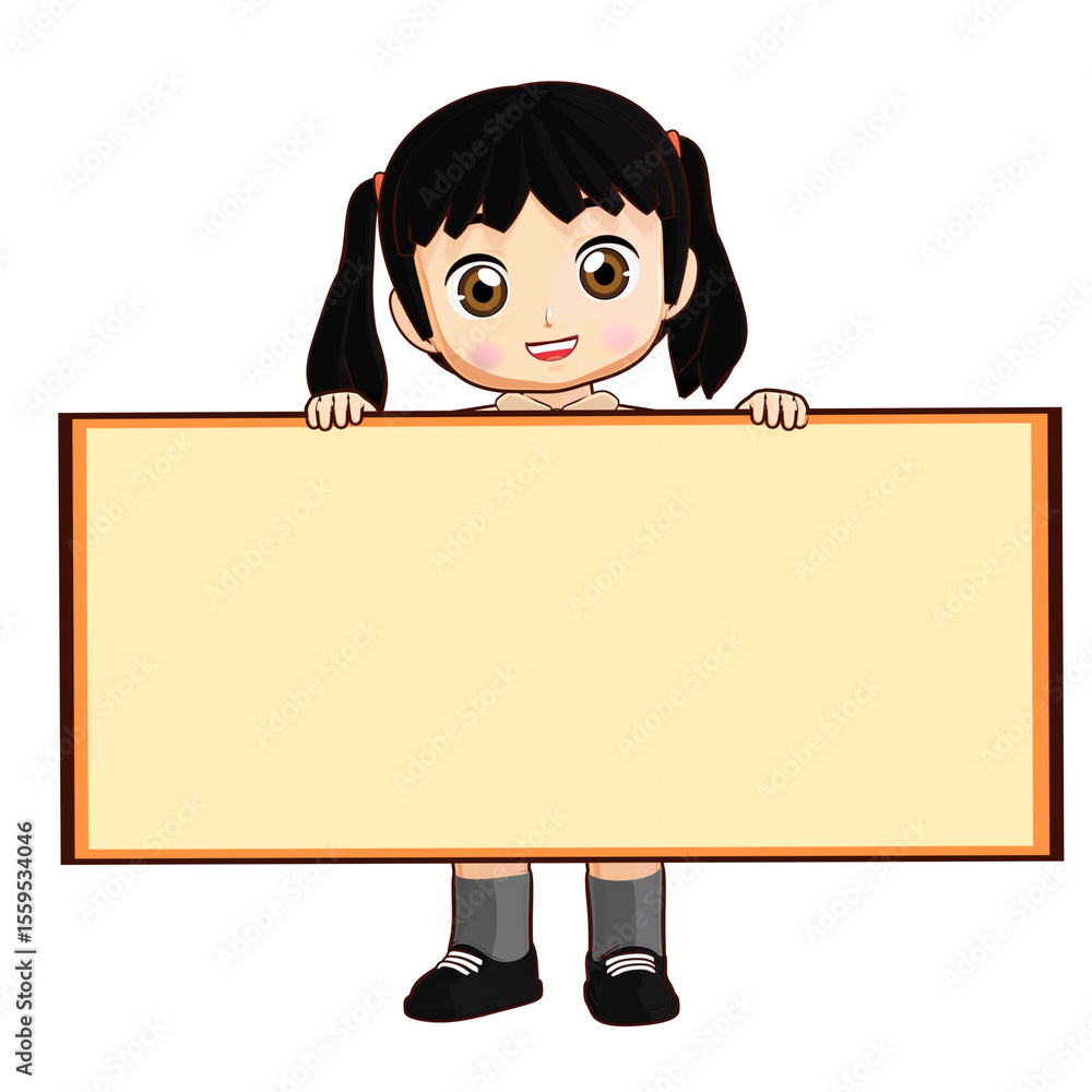3D illustration of a cute girl scout holding a blank banner. Perfect for educational content, creative activities, and learning materials for children. 3D illustration of a cute girl scout holding a blank banner. Perfect for educational content, creative activities, and learning materials for children.