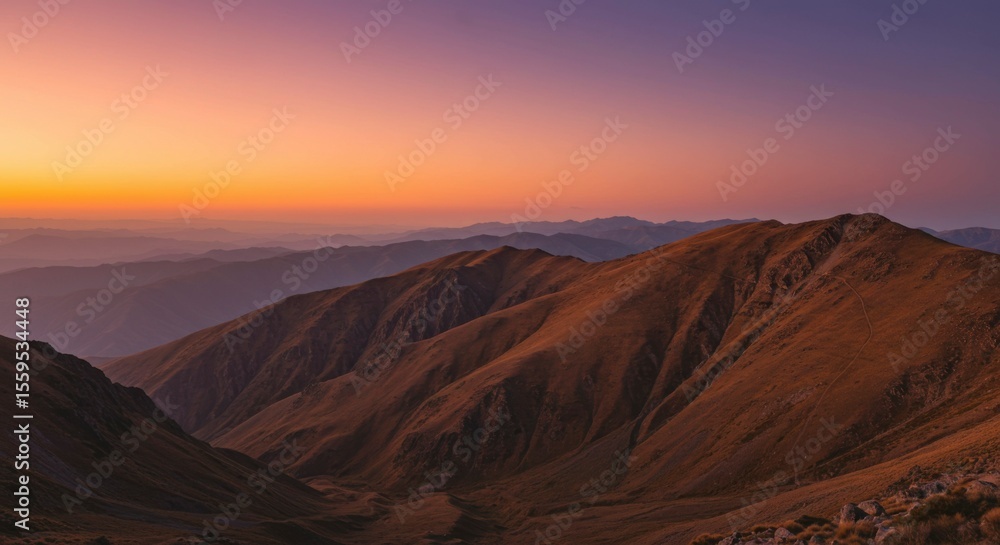 Naklejka premium Mountain vista at sunset