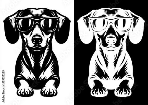 Dachshund Weiner Dog Laying Sunglasses vector line art
