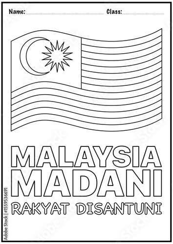 Malaysian Flag Coloring Page with Slogan ‘Malaysia Madani Rakyat Disantuni’