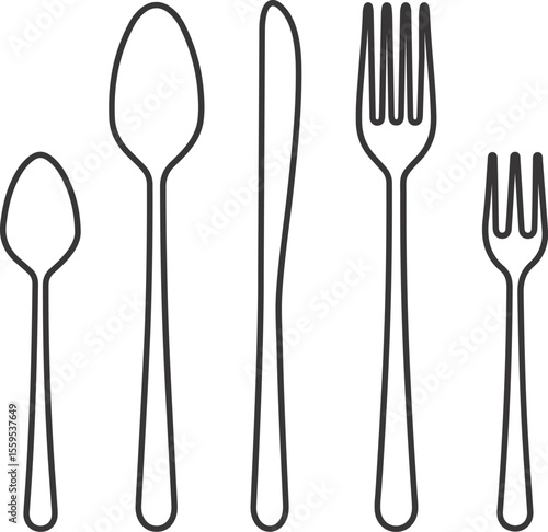 Clean outline icons of silverware including spoons forks and knife
