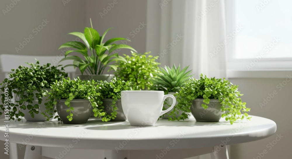 Potted plants on a white table Potted plants on a white table
