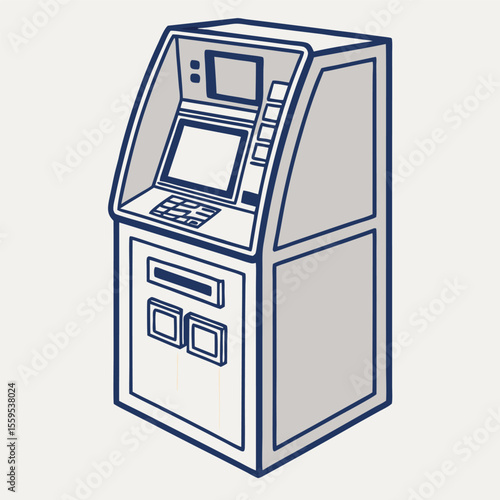A simple illustration of an automated teller machine or atm with a touchscreen keyboard and card slot in a clean modern design