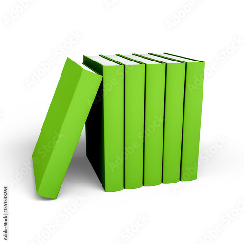 Fotografie Stack of Green Books Isolated on White Background