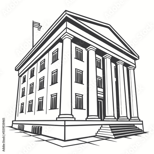 A majestic neoclassical building with grand columns and a prominent pediment stands tall symbolizing authority justice and governmental power