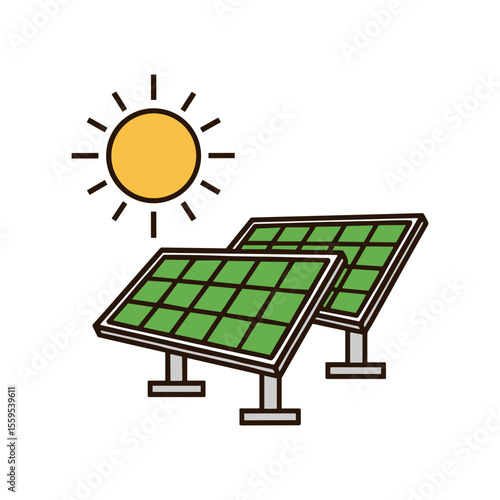 Simple illustration of solar panels absorbing sunlight for energy generation.