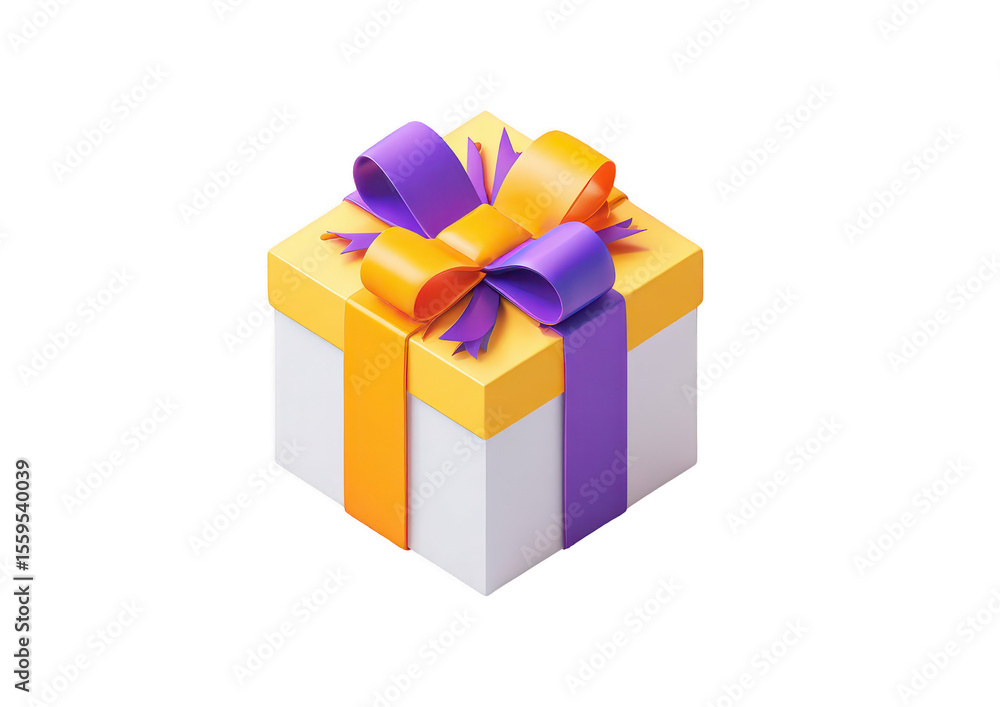 Gift box with purple and orange ribbon Gift box with purple and orange ribbon