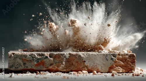 Explosion of Dust and Debris from a Fragmented Brick Structure