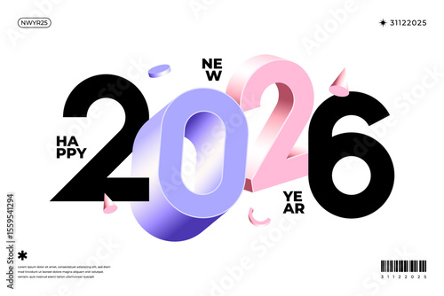 A vibrant and modern design showcasing the year 2026 in a dynamic color combinations