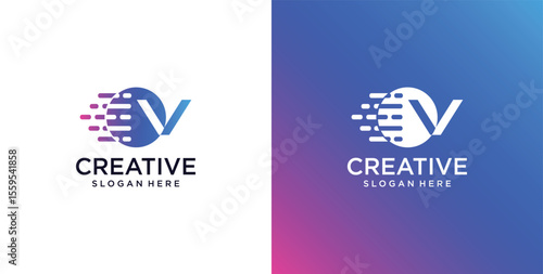 ikon logo V awal teknologi digital