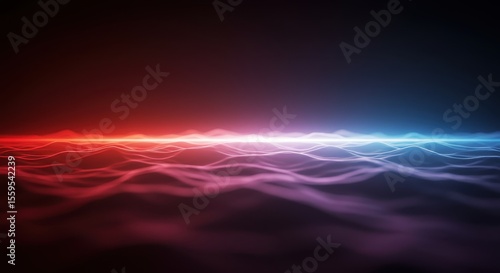 Photo of vibrant red and blue abstract background with a wavelike surface creating a futuristic landscape