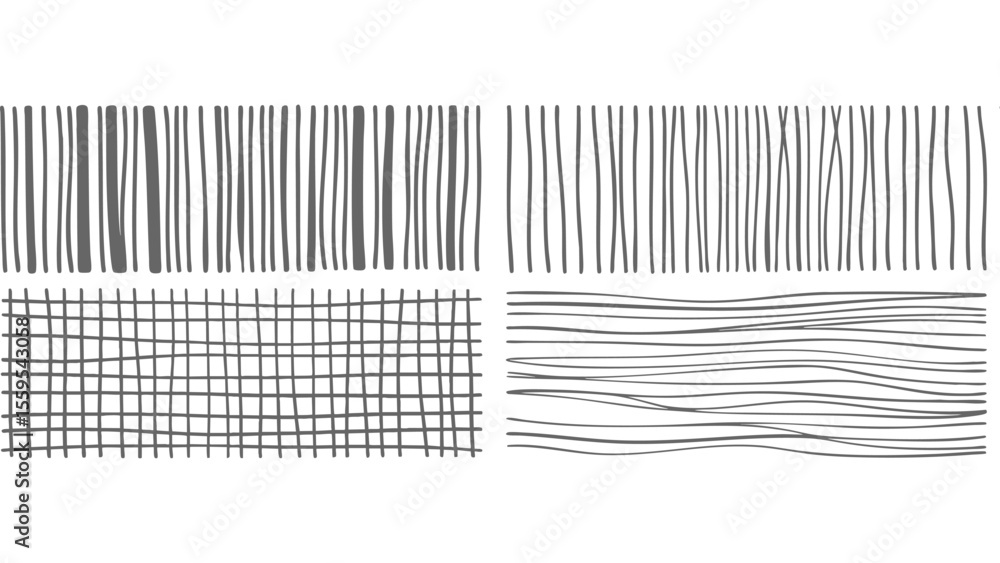 Fototapeta premium Minimal Hand-Drawn Grid and Wavy Line Art Set