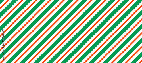 Bold vector pattern featuring diagonal stripes in green, orange, and white, creating a vibrant and energetic visual perfect for backgrounds, textiles, or modern design elements.