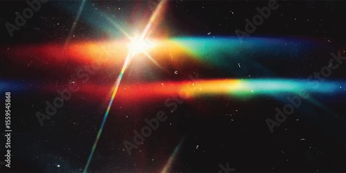 Vector seamless pattern, Crystal rainbow light leaks photo overlay background with lens flare effect, scratches dust dirty film grain texture with heavy noise, grunge texture, distressed damaged film