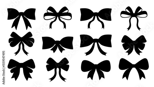 set of ribbon silhouette vector