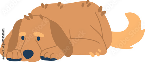Sad golden retriever lying vector illustration