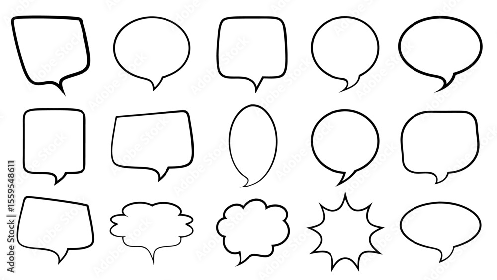 Fototapeta premium Set of Hand Drawn Speech Bubbles on tranparent background