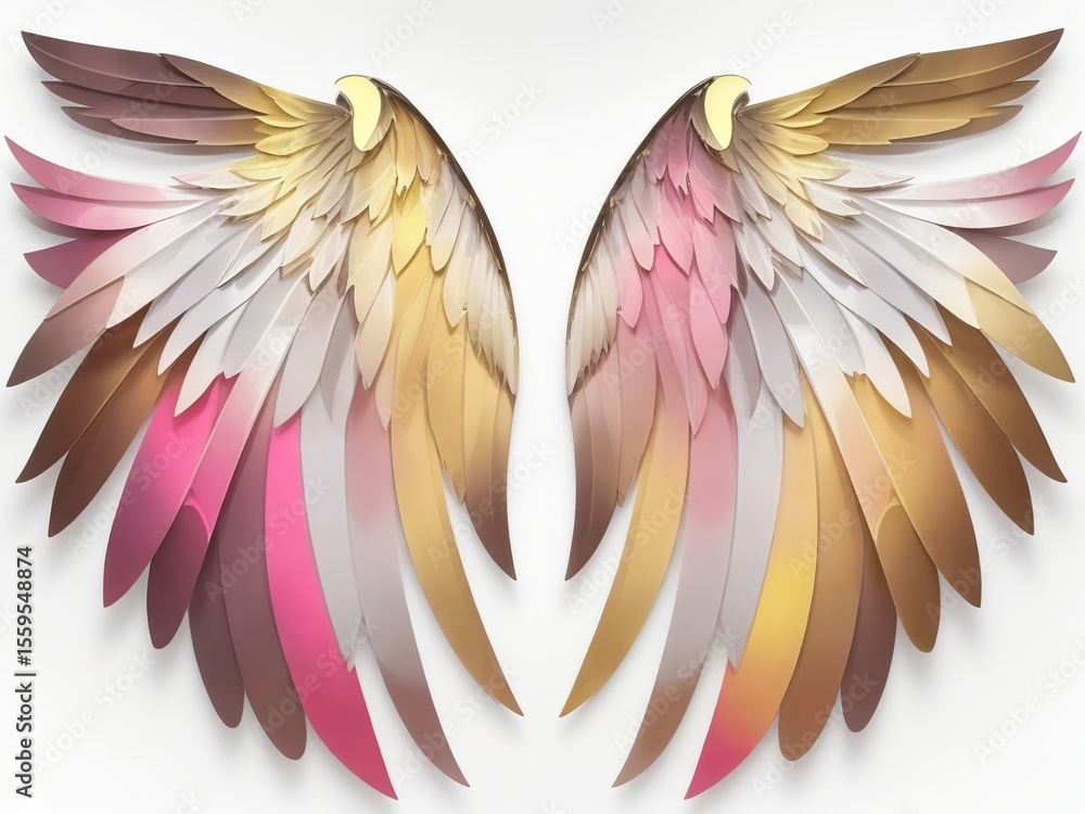 Obraz premium Beautiful angel wings with gradient colors from pink to brown, feathered texture, symmetrical design, perfect for spiritual and fantasy themes