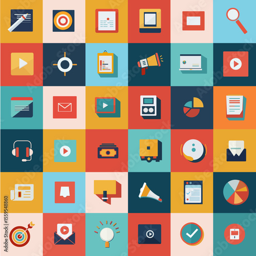 set of flat icons for web and mobile applications for marketing agency or company.marketing icon set vector design